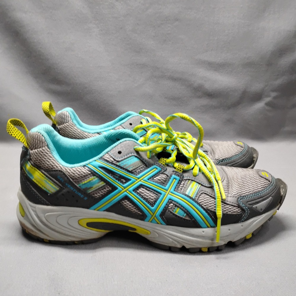 Asics Gel Venture 5 Womens Grey Blue Yellow Trail Running Shoes T5N8N Size 7.5
